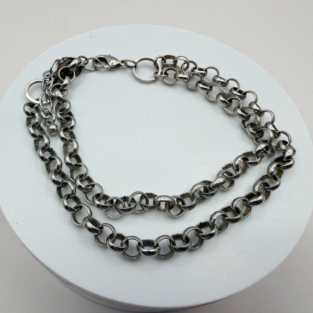 Vintage Silver Tone Multi Strand Rolo Chain Necklace Gothic Punk